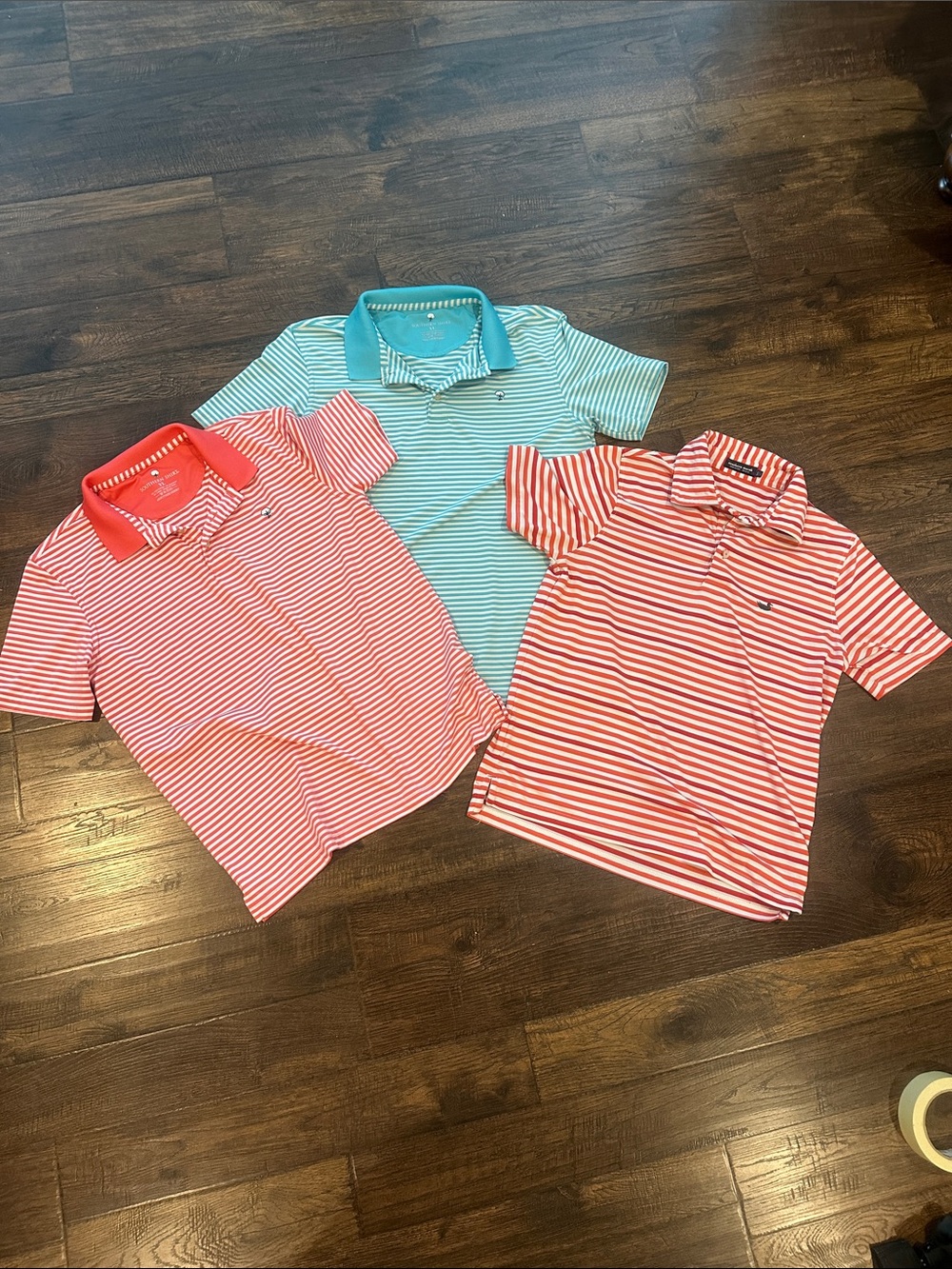 Southern Marsh Boys' Three-Pack Striped Polo Set in Coral and Aqua